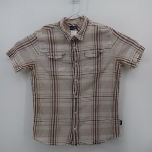 Patagonia Mens XL Short Sleeve Organic Cotton Plaid Seersucker Button Up Shirt